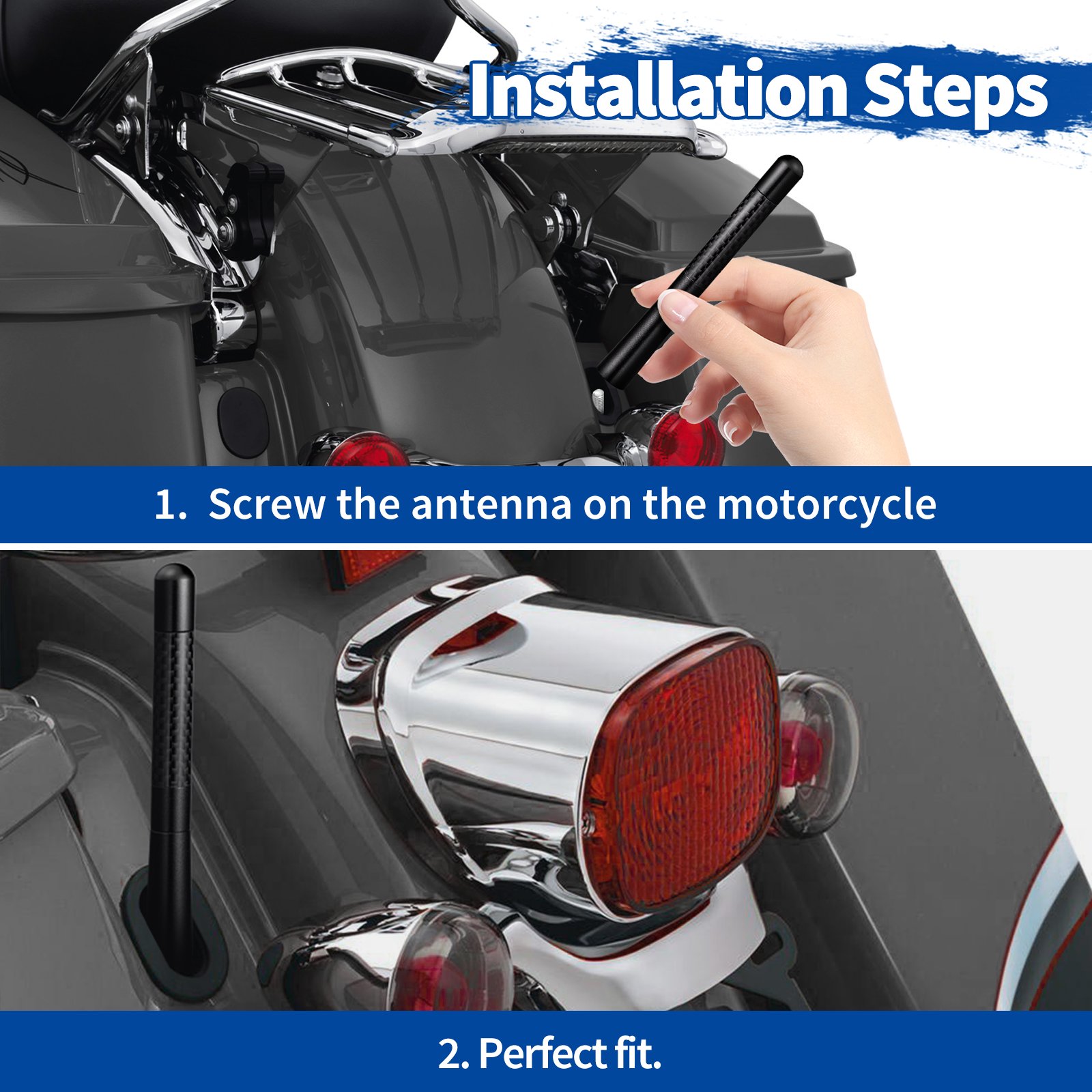 Bingfu Carbon Fiber Antenna Mast Radio Antenna Replacement 2-Piece for Harley Davidson Motorcycle 1989-2019